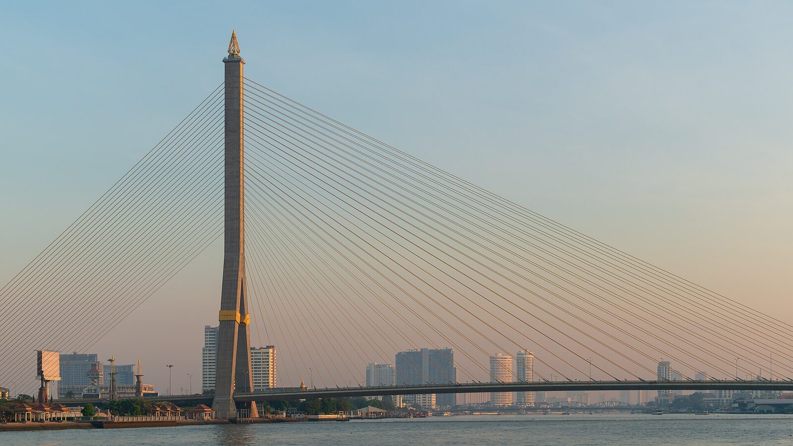 Rama VIII bridge over the Chao Phraya river in Bangkok as seen a few minutes after sunrise on 2 January 2024