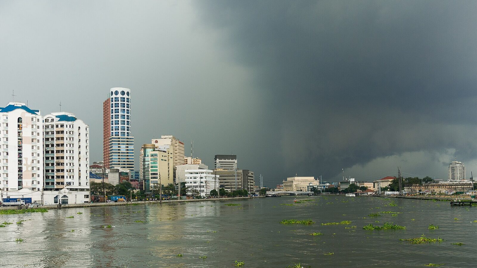 Manila, Philippines: A tropical storm approaching the capital, seen from Fort Angelo