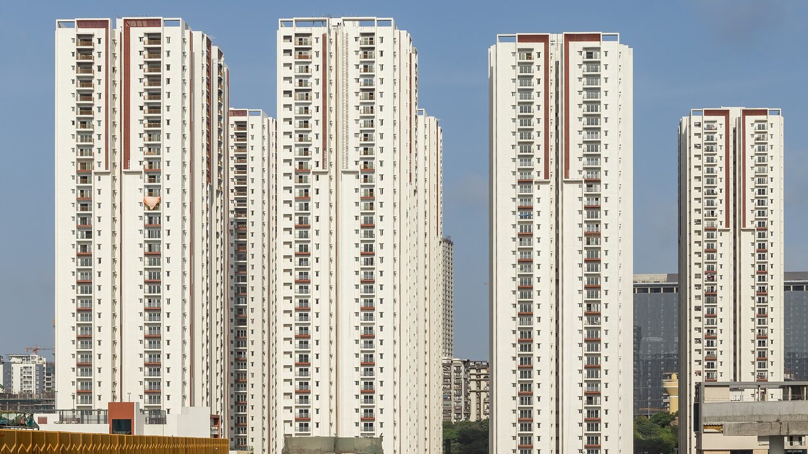 Aparna Zenon, Hyderabad - Symmetric framing of the high-rise apartment towers facade