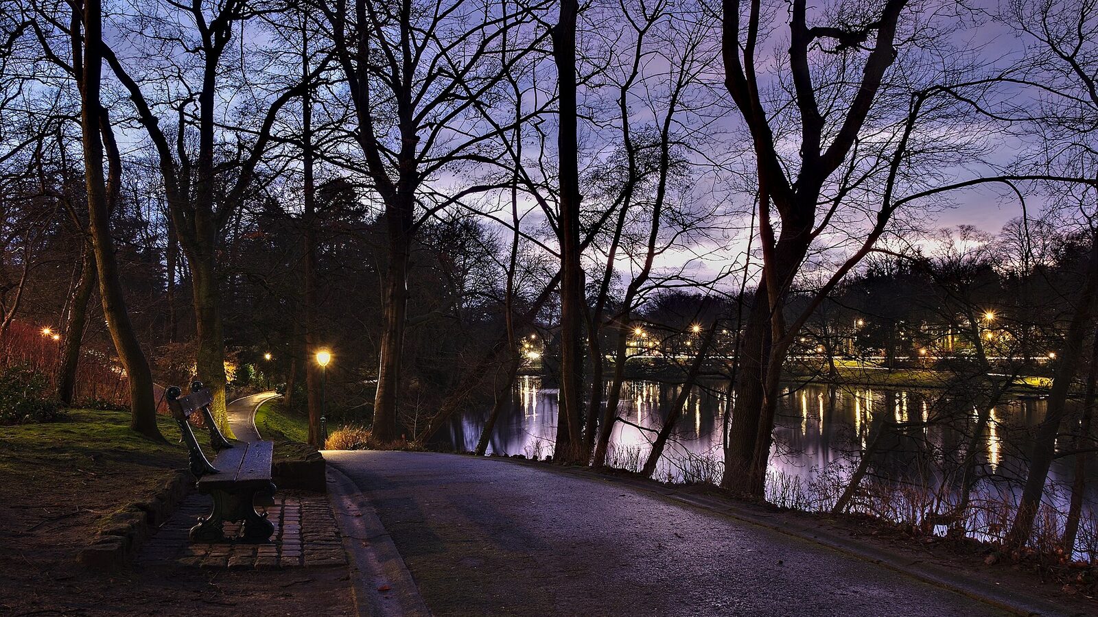 Parc Tenreuken looking South from the West side during the sunset civil twilight, Auderghem, Belgium (DSCF3741-to-DSCF3743)