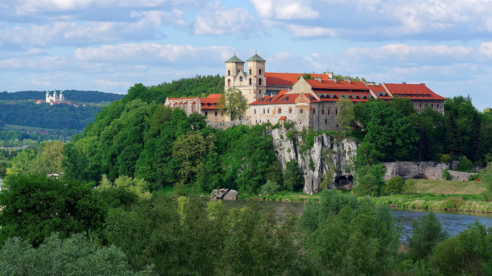 View from Okrążek rock in Piekary towards Vistula River, Tyniec Abbey (on the right) and Camaldolese Monastery (on the left)