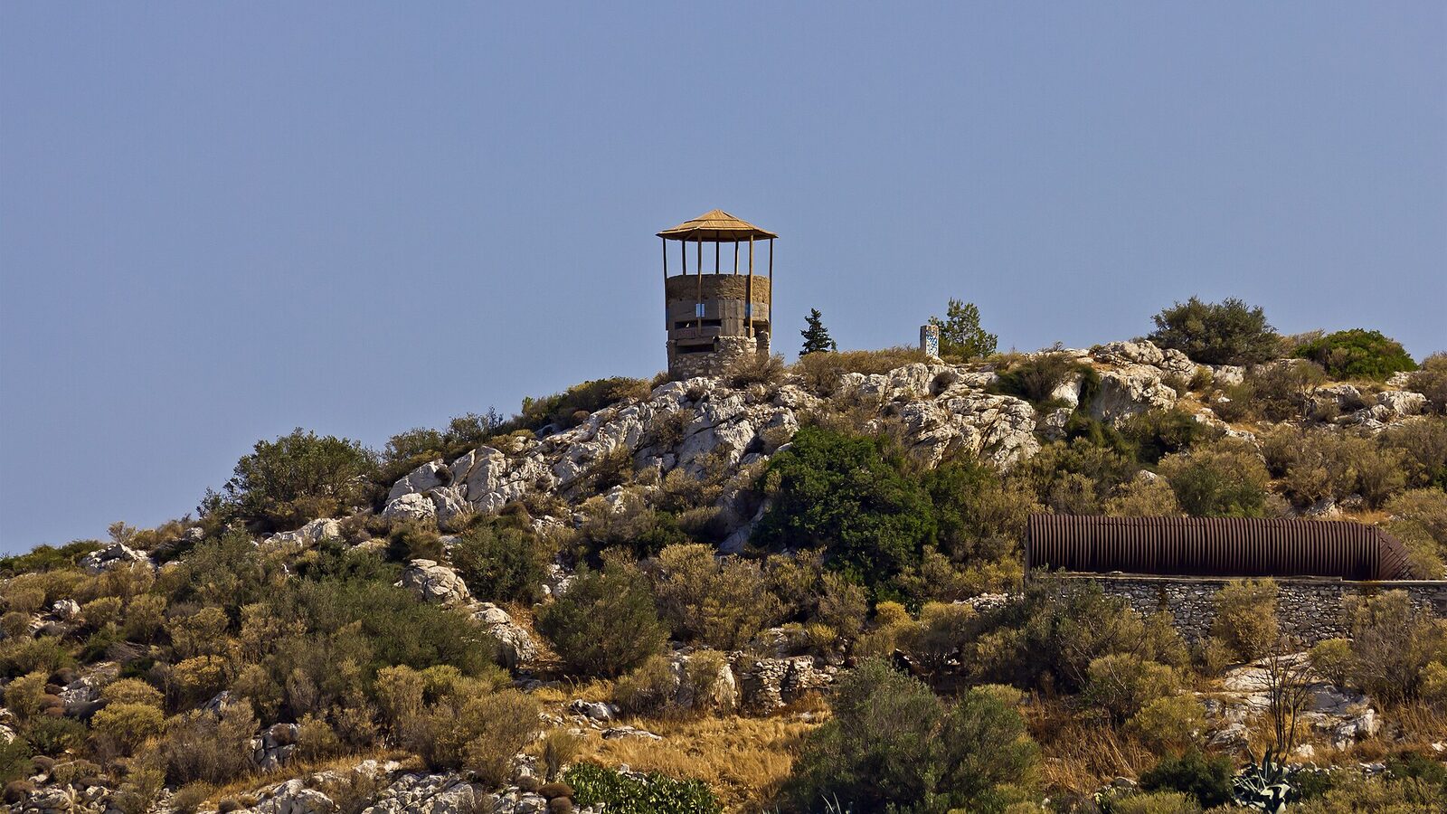Fire observation post on a hill - view from Kaisariani Hill to the suburbs of Athens (Attica, Greece)