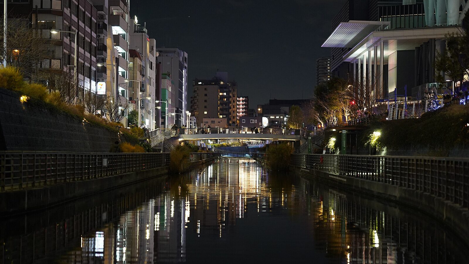 The Kitajukken River in Sumida, Tokyo, at night