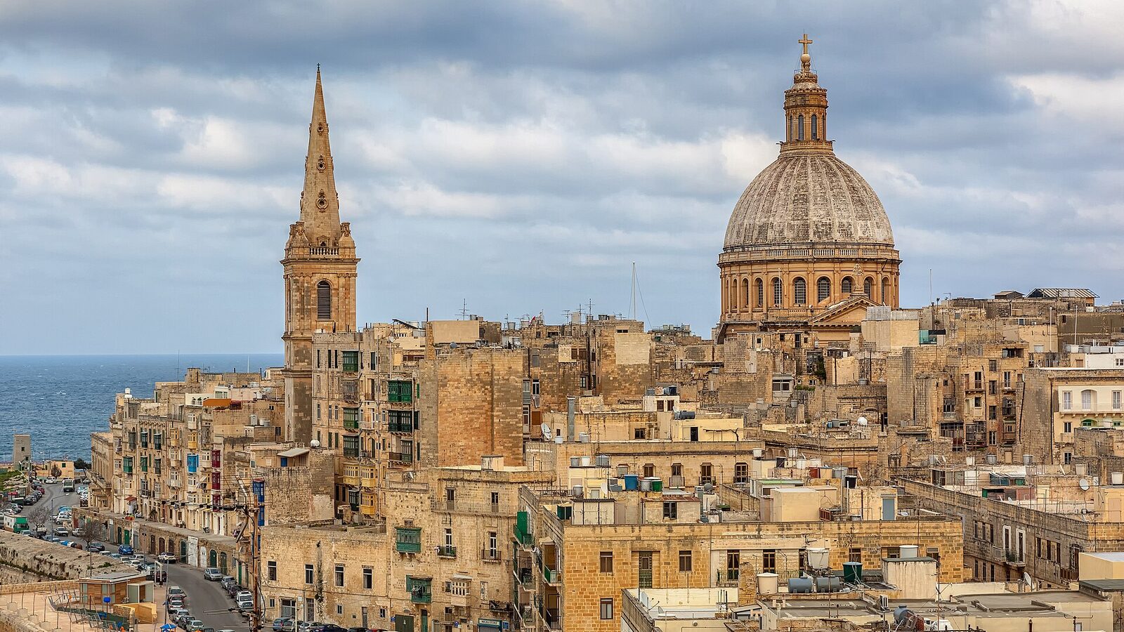 Valletta skyline with Our Lady of Mount Carmel and St Paul's Pro-Cathedral Photographed from St. Andrew's Bastion
