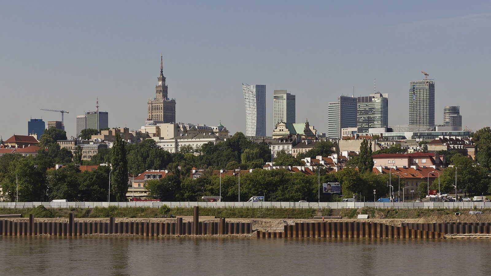 Skyline of Warsaw (Poland) as seen from Slasko-Dabrowski Bridge