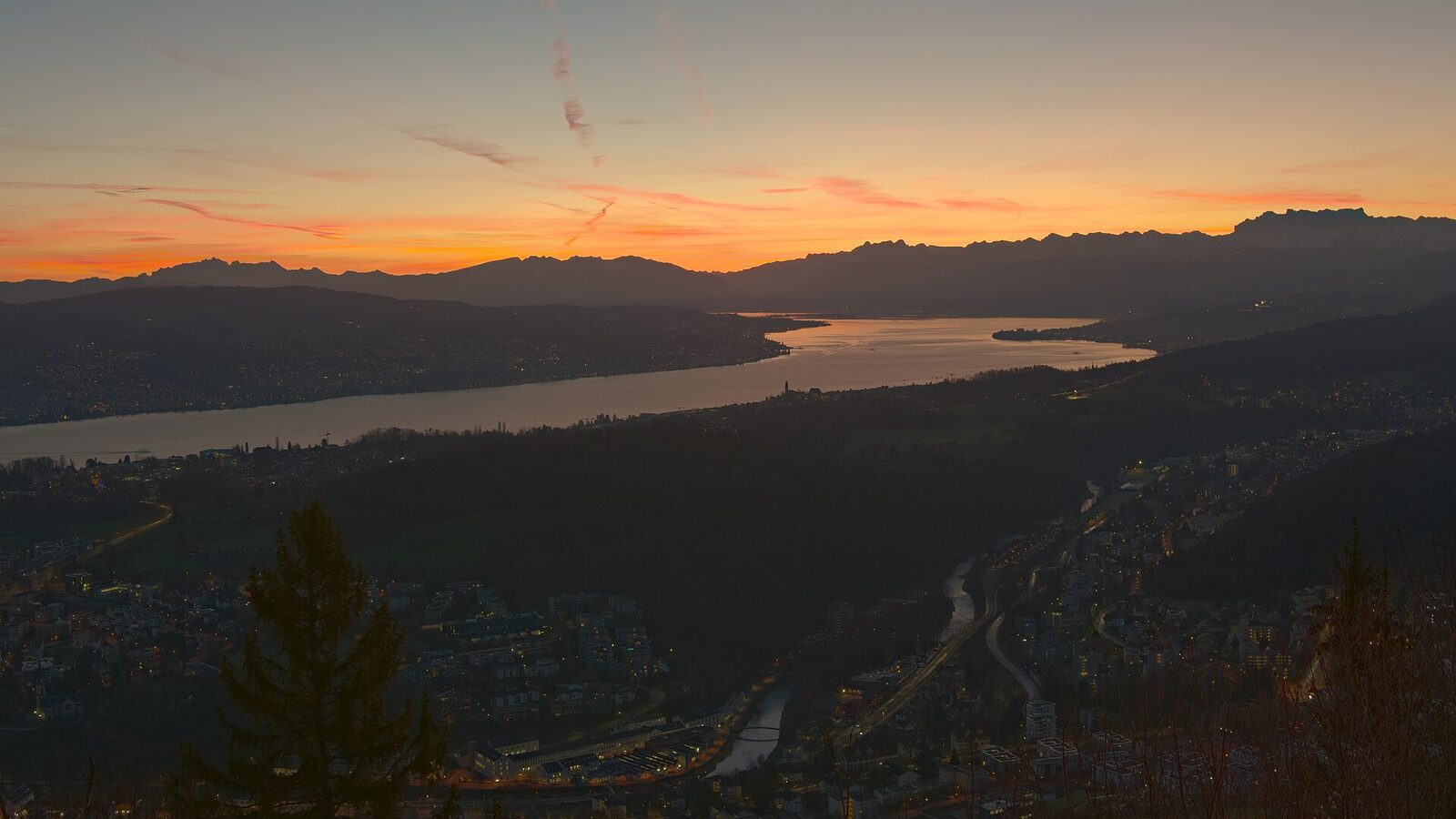View from Felsenegg towards the upper Zürichsee and the alps shortly before the sunrise. This is a tone-mapped HDR image from an exposure bracket