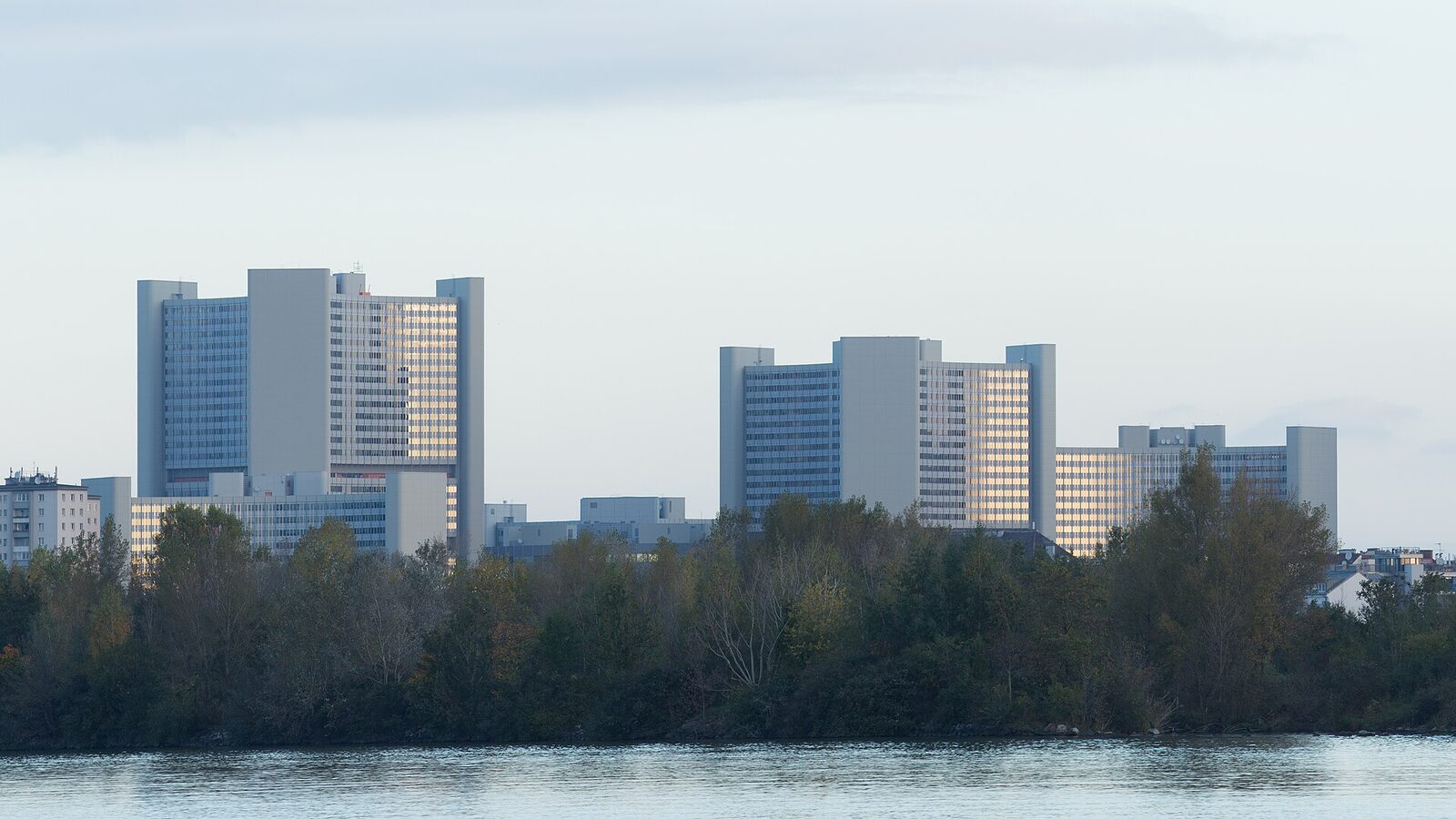 Vienna International Center from Danube River to Northnorthwest Vienna