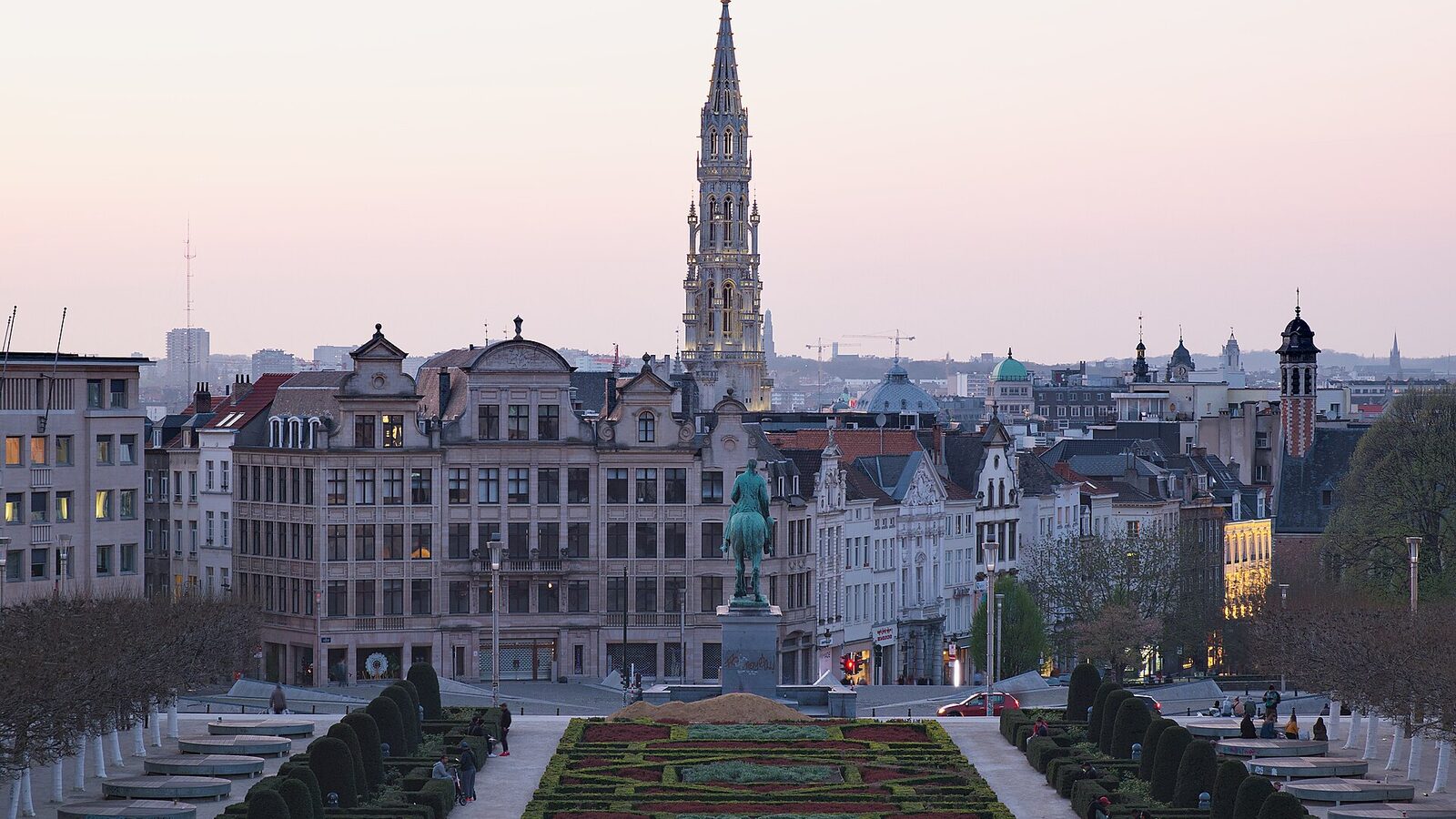 View from Mont des Arts during civil twilight (Brussels, Belgium)