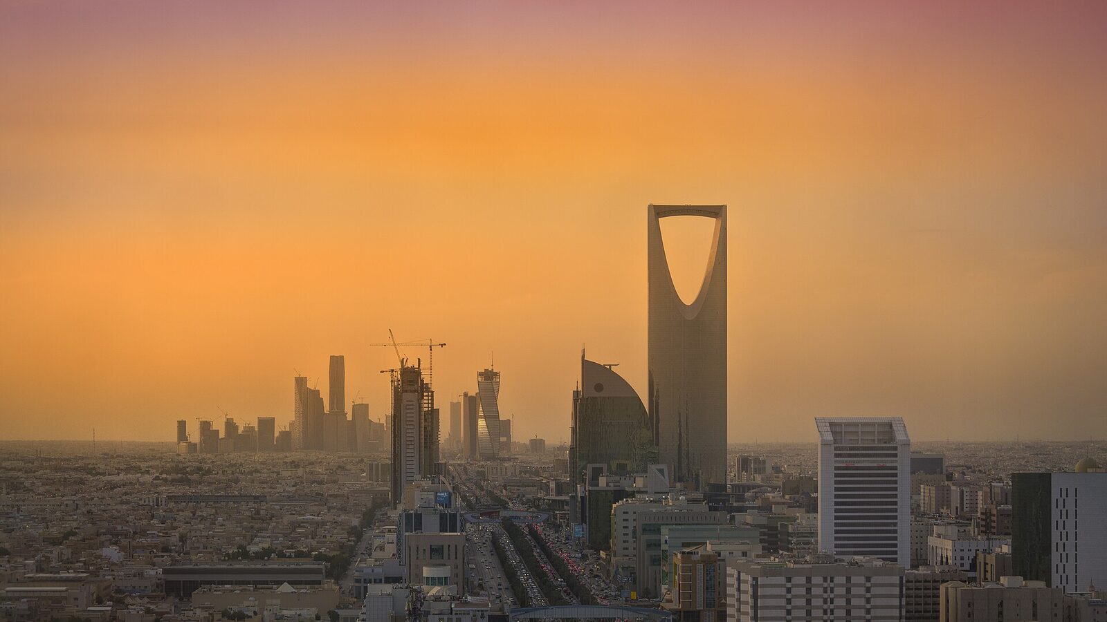 Riyadh Skyline showing the King Abdullah Financial District (KAFD) and the famous Kingdom Tower