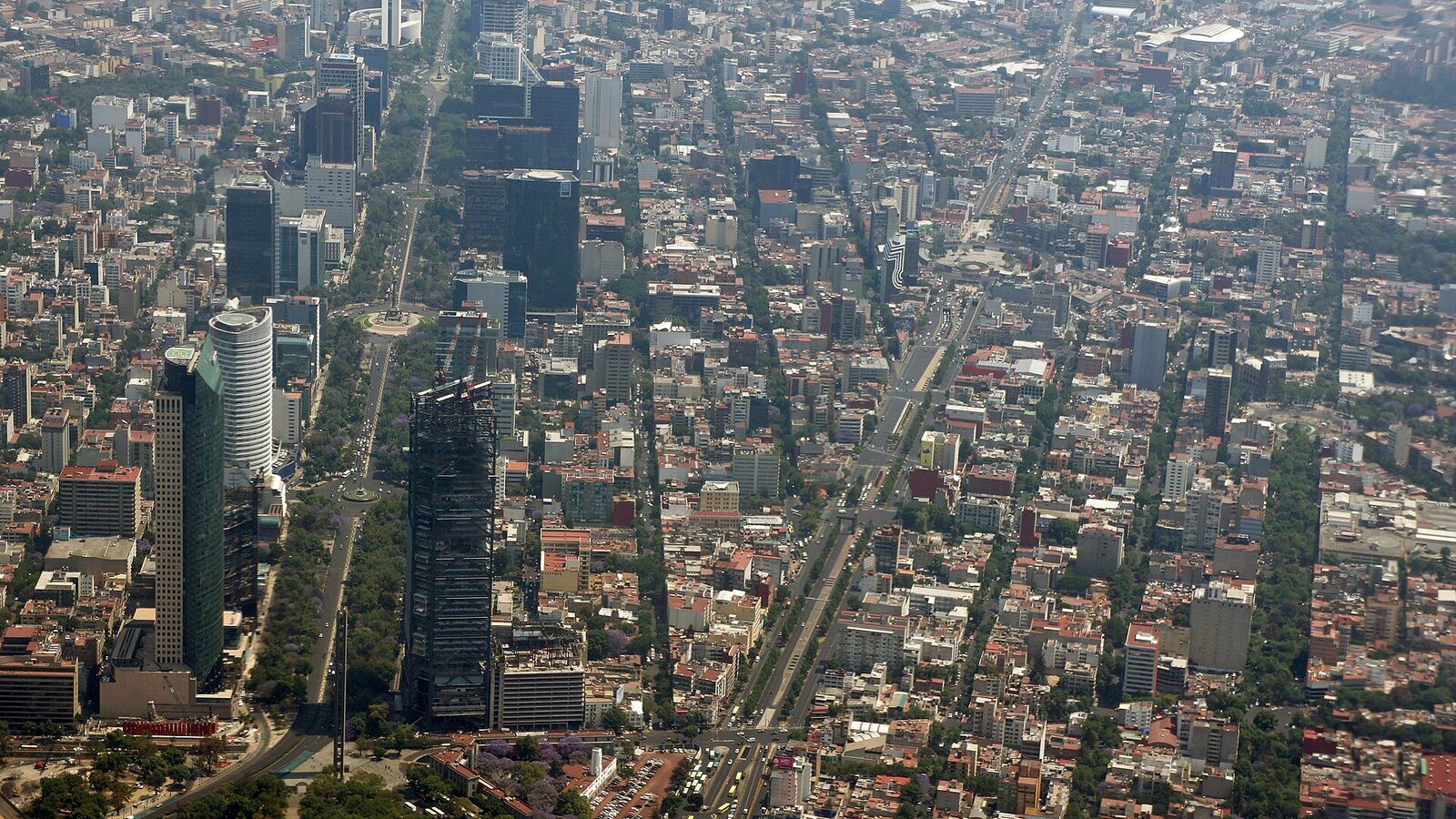 Aerial view of Paseo de la Reforma, Mexico City, DF