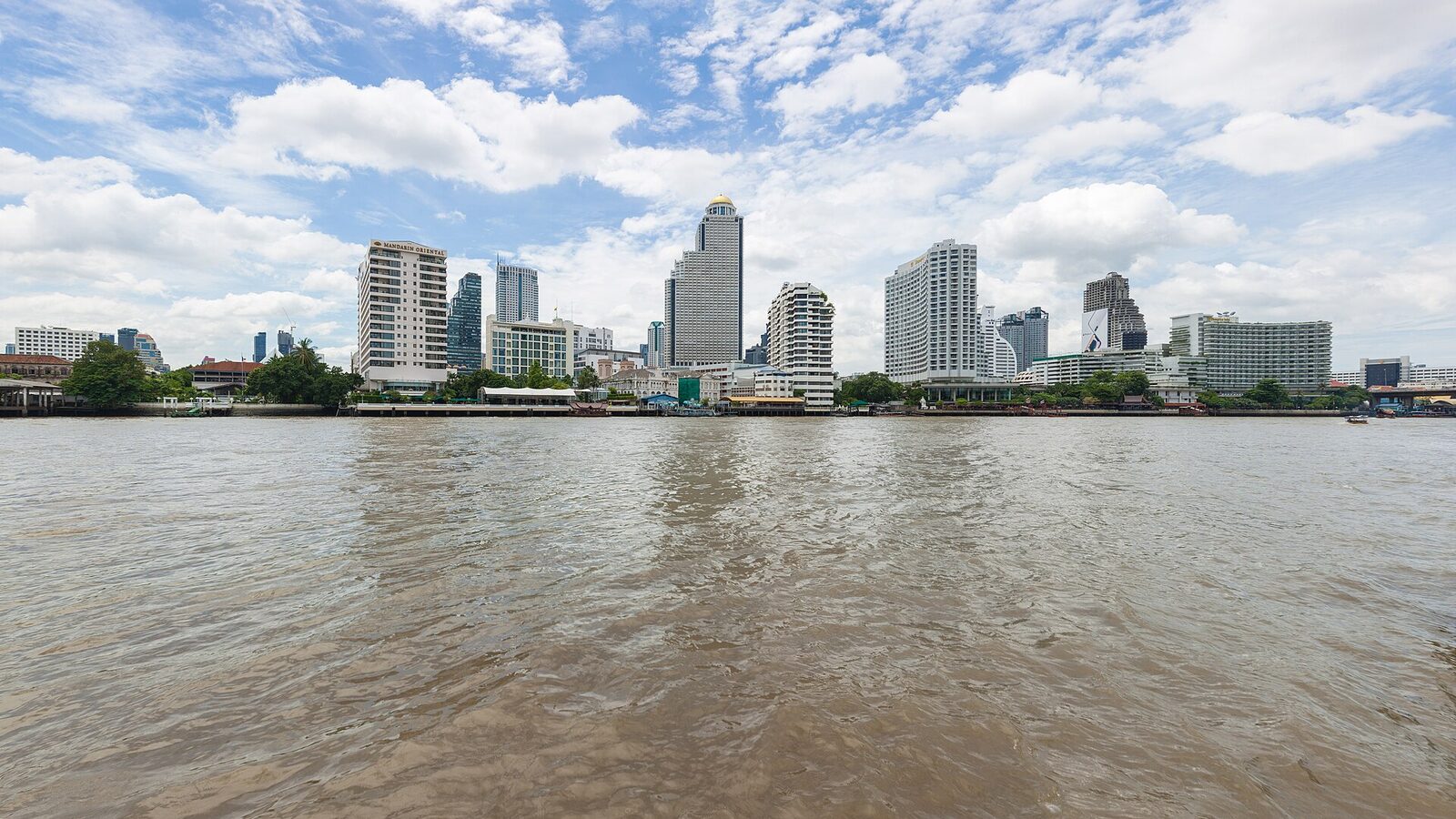 The view of Skyscrapers in Bang Rak District along Chao Praya River