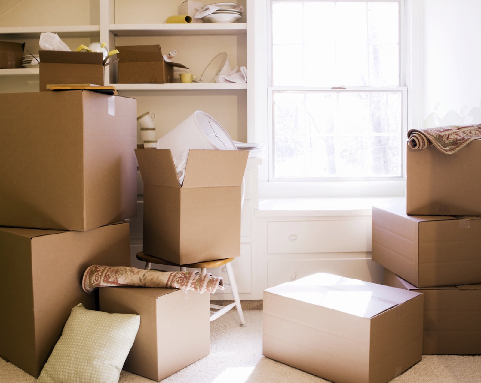 Moving boxes stacked and ready