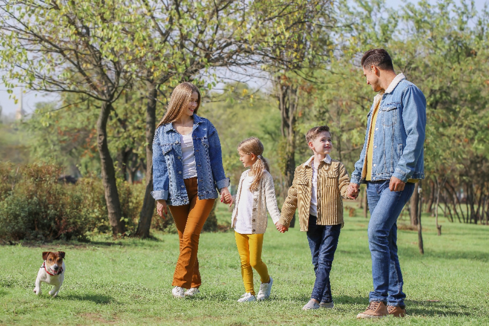 Family walking together in a park